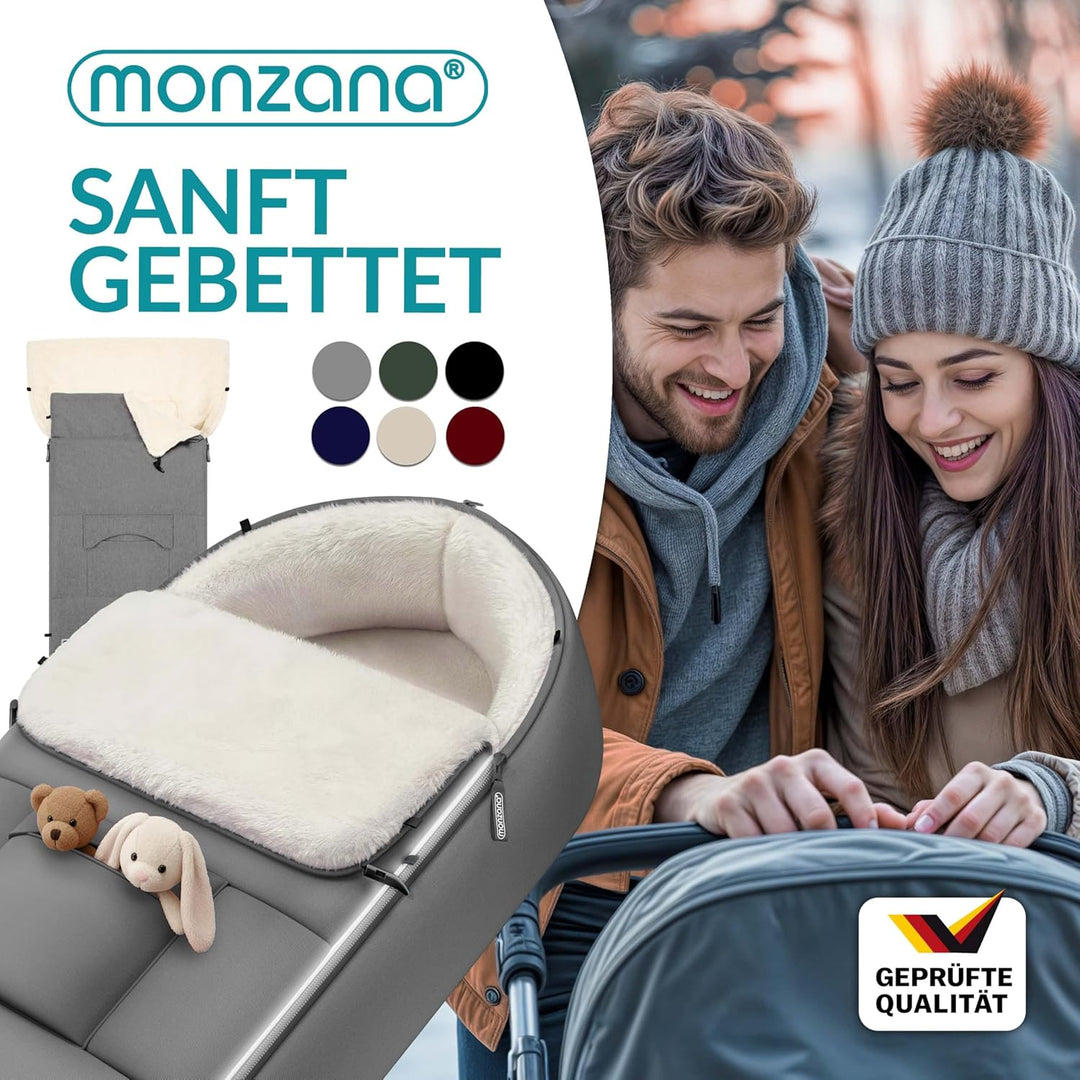 MONZANA® Baby Fusssack für Kinderwagen mit Handwärmer Winter Reflektoren Reissverschluss Tasche Wasc