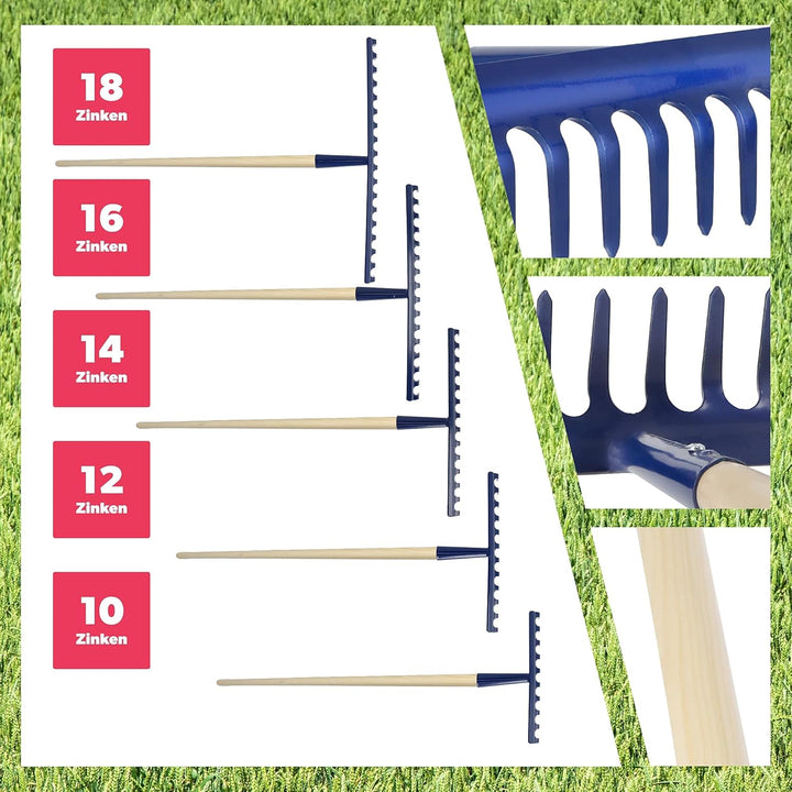 KADAX Rechen, breite Harke mit verstärktem Kopf, Laubbesen aus Metall, Laubrechen mit langem Stiel a