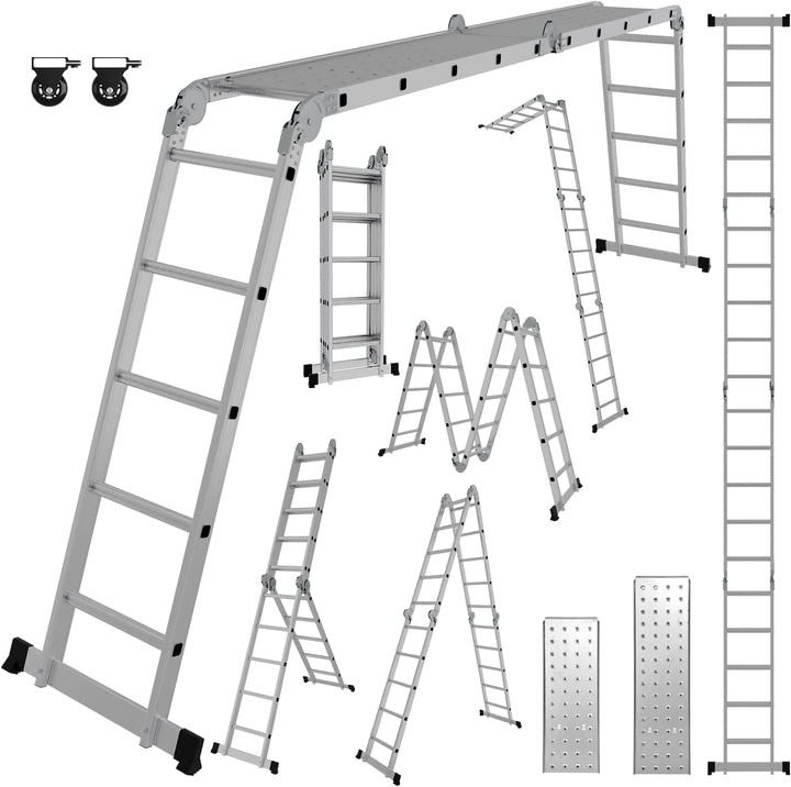Ikodm 4x5 Stufen Mehrzweckleiter 5,82 m 7 in 1 Aluminium Multifunktionsleiter bis 150 kg mit 2 Trans
