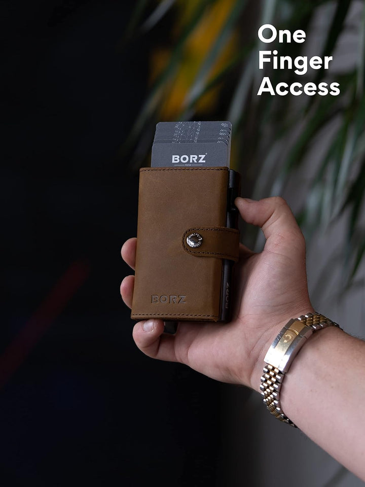 BORZ Prime ® Slim Wallet mit Münzfach AirTag kompatibel I Kartenetui mit RFID Schutz I Mini Geldbörs