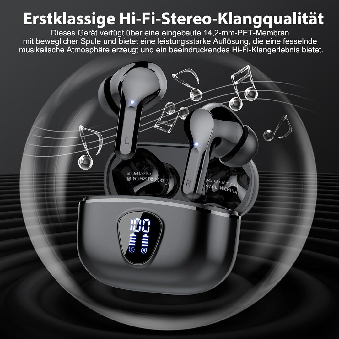 Bluetooth Kopfhörer, Kopfhörer Kabellos Bluetooth 5.4 In Ear, 4 ENC Noise Cancelling Mic Ohrhörer, H