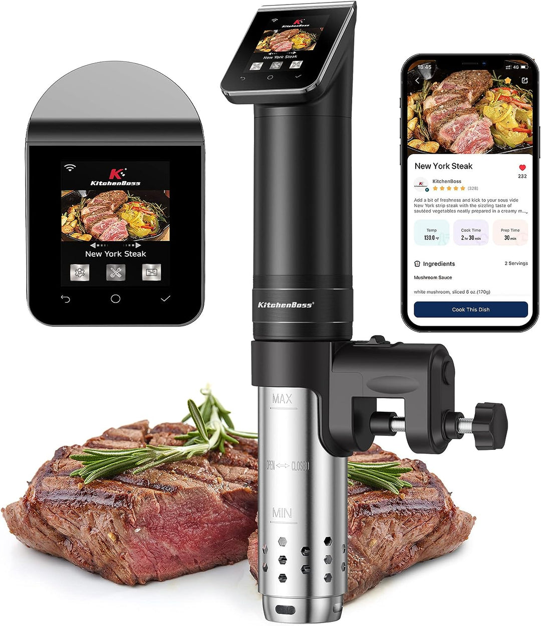 KitchenBoss Sous Vide Garer Stick WLAN: G330 Wifi Präzisionskocher Präziser Temperatureinstellung bi