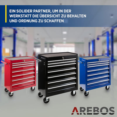 Arebos Werkstattwagen 7 Fächer | zentral abschliessbar | inkl. Antirutschmatten | kugelgelagerte Sch