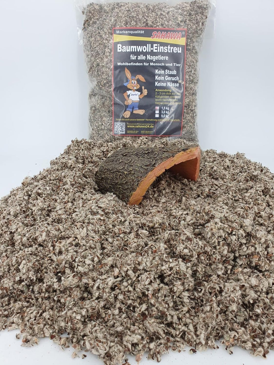 Einstreu Baumwolle 1,5 kg Naturstreu Nager Terrarium mit Korktunnel (Polyresin)