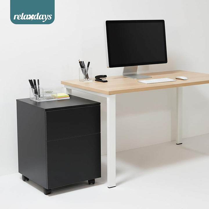 Relaxdays Rollcontainer, 2 Schubladen, Hängeregister, HxBxT: 57 x 40 x 40 cm, Schreibtischcontainer