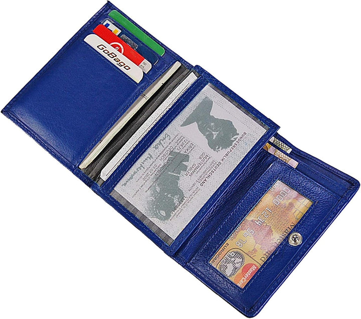 GoBago Branco Damen Geldbörse Leder 6 Farben, Portemonnaie Geldbeutel mit Metall Bügel, Knipser (Bla