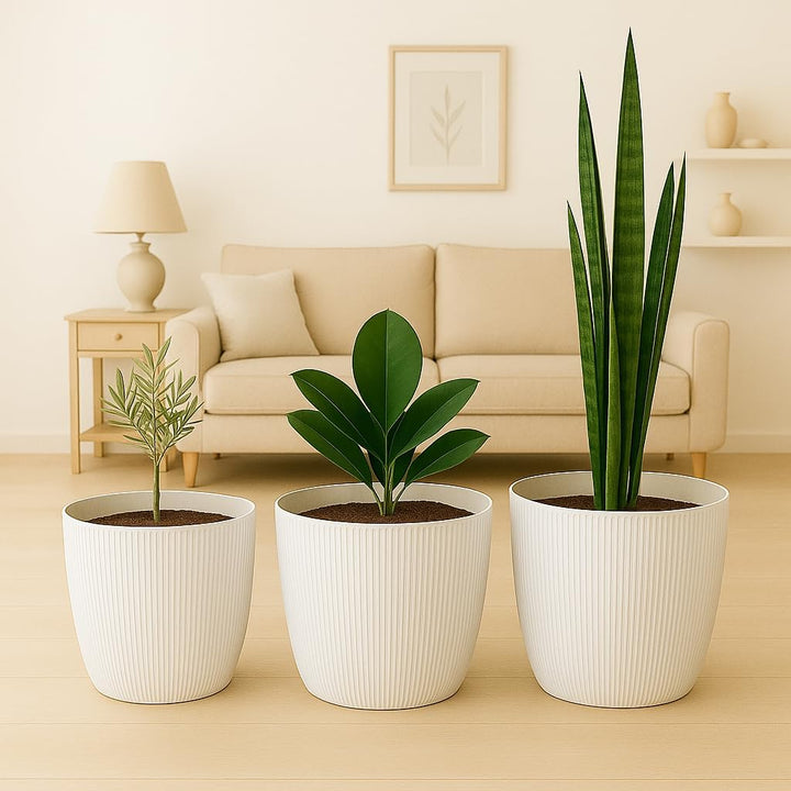 Home Garden Ornaments Blumentopf Set 3er – Kunststoff Übertopf, geriffeltes Design, modern & dekorat