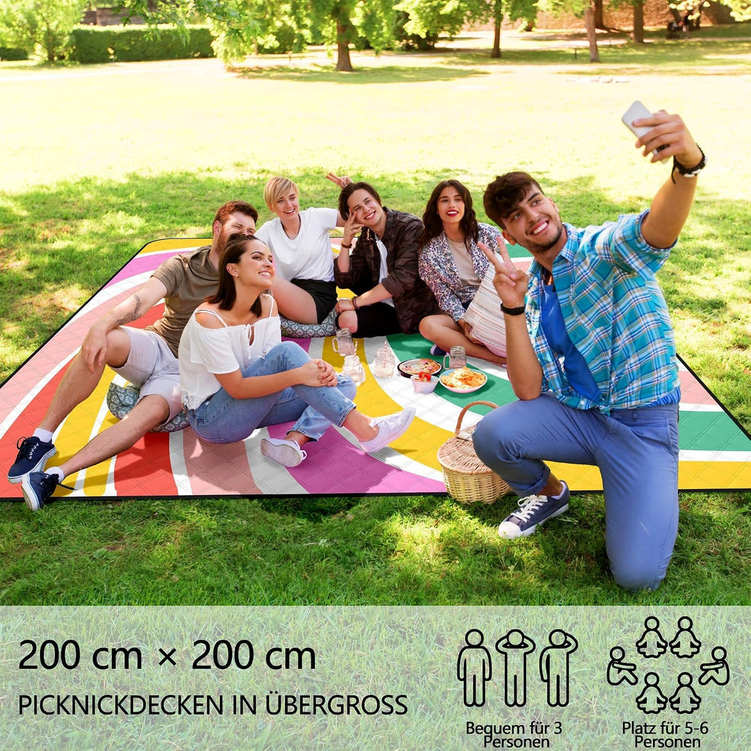 Jopee Picknickdecke Sandfrei, 200 x 200cm Faltbare Wasserdicht Stranddecke für 4-6 Personen, Leicht