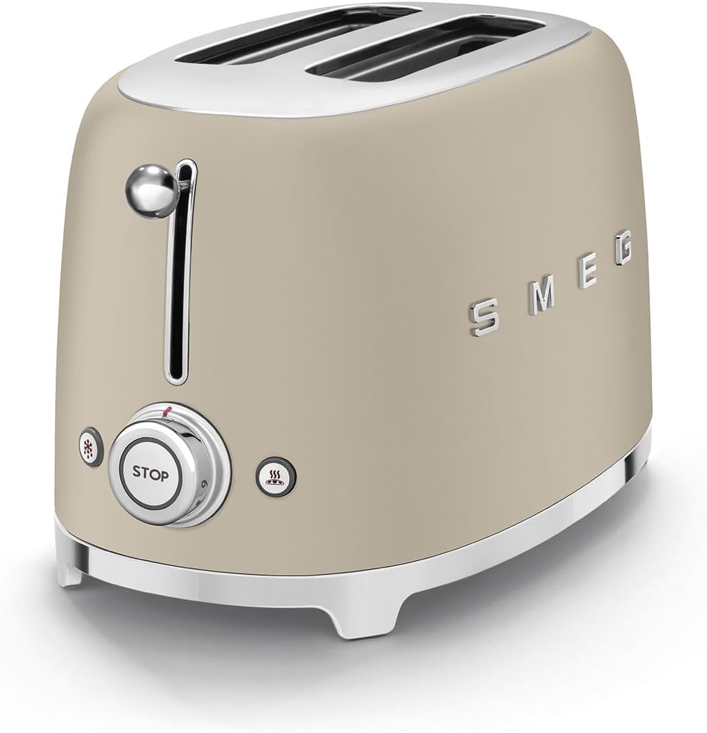 Smeg, 2x2 TSF01MLMEU -Toaster, 2 Schlitze für 2 Scheiben, 6 Vergoldungsniveaus, Heizfunktion, Abtau-