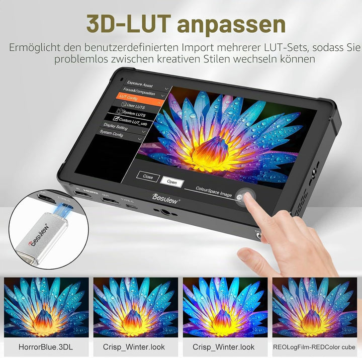 Desview OL7 Kamera Feld Monitor, 7 Zoll OLED Touchscreen DSLR-Monitor 2200Nit mit 4K HDMI 60Hz 3D LU