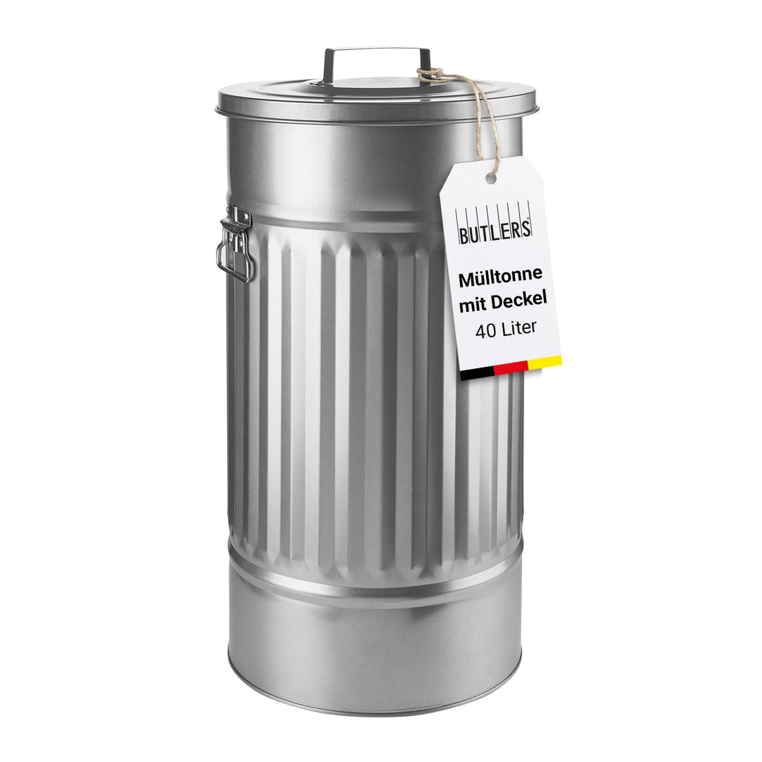 BUTLERS Retro Mülltonne Oskar 40l Mülleimer mit Deckel und Tragegriffen | Küche Abfalleimer ideal al