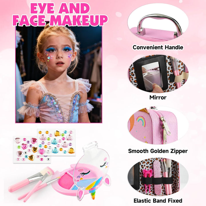 Unicorn Kinderschminke Set Mädchen, Make-up Kinder Vanity Case, Waschbar Make Up Kinder Schminkkoffe