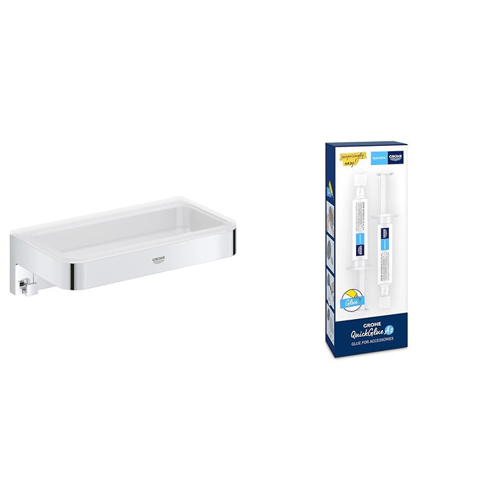 GROHE Start Cube - Seifenschale (verdeckte Befestigung, langlebig), chrom, 41107000 + Kleber- Set fü