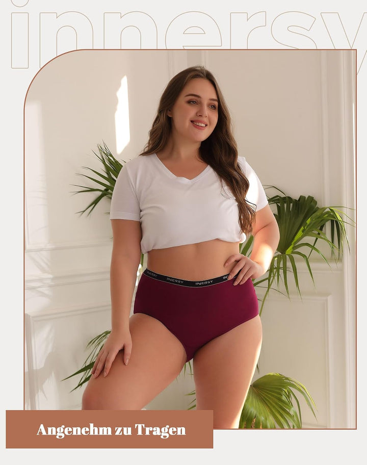 INNERSY Unterhosen Damen Grosse Grössen Schlüpfer Baumwolle High Waist Slip Maxi Unterwäsche 5er Pac