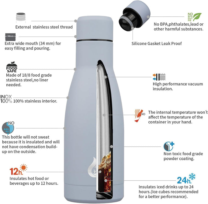 BJPKPK Isolierte Trinkflasche Becher 350ml Kleine Edelstahl-Wasserflaschen Wiederverwendbarer Metall