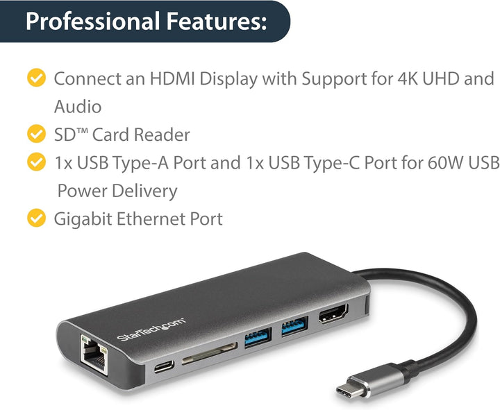StarTech.com USB-C Multiport Adapter - 2x USB 3.0 / HDMI / SD / Gigabit Ethernet - mit Stromversorgu