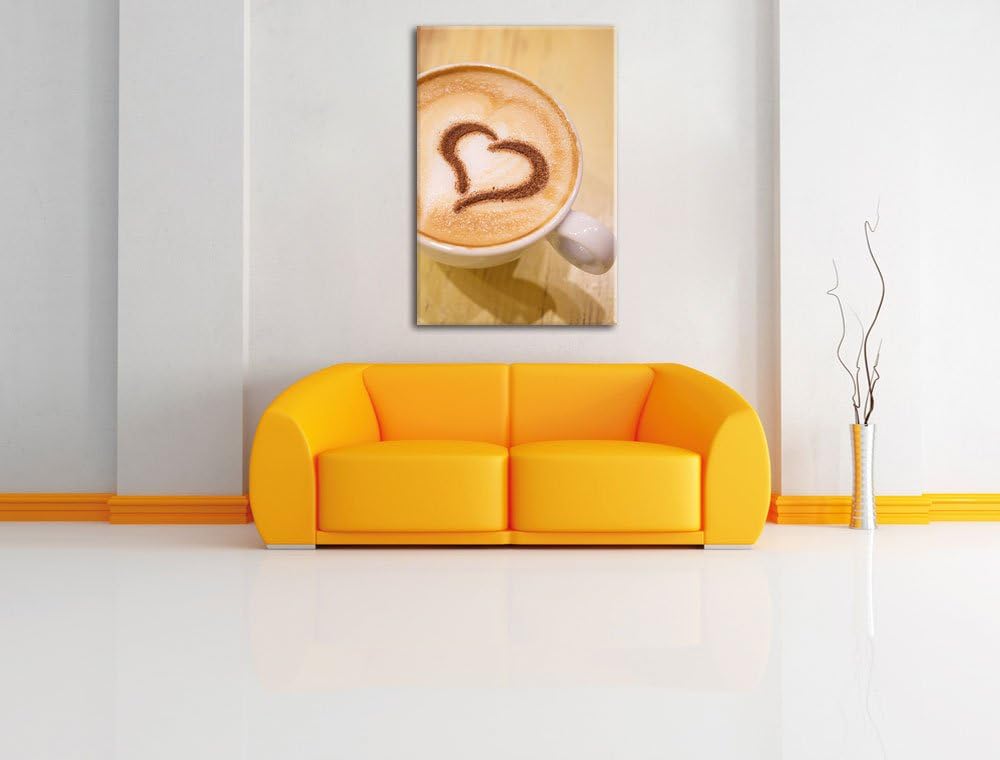 Pixxprint Kaffee Herz aus Schaum Cappucino als Leinwandbild/Grösse: 100x70 / Wandbild/Kunstdruck/fer
