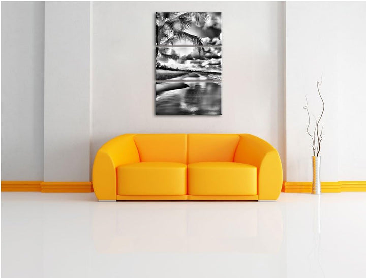 Pixxprint Strand Meer Sonnenuntergang als Leinwandbild/Grösse: 3 Teilig (120x80) cm/Wandbild/Kunstdr