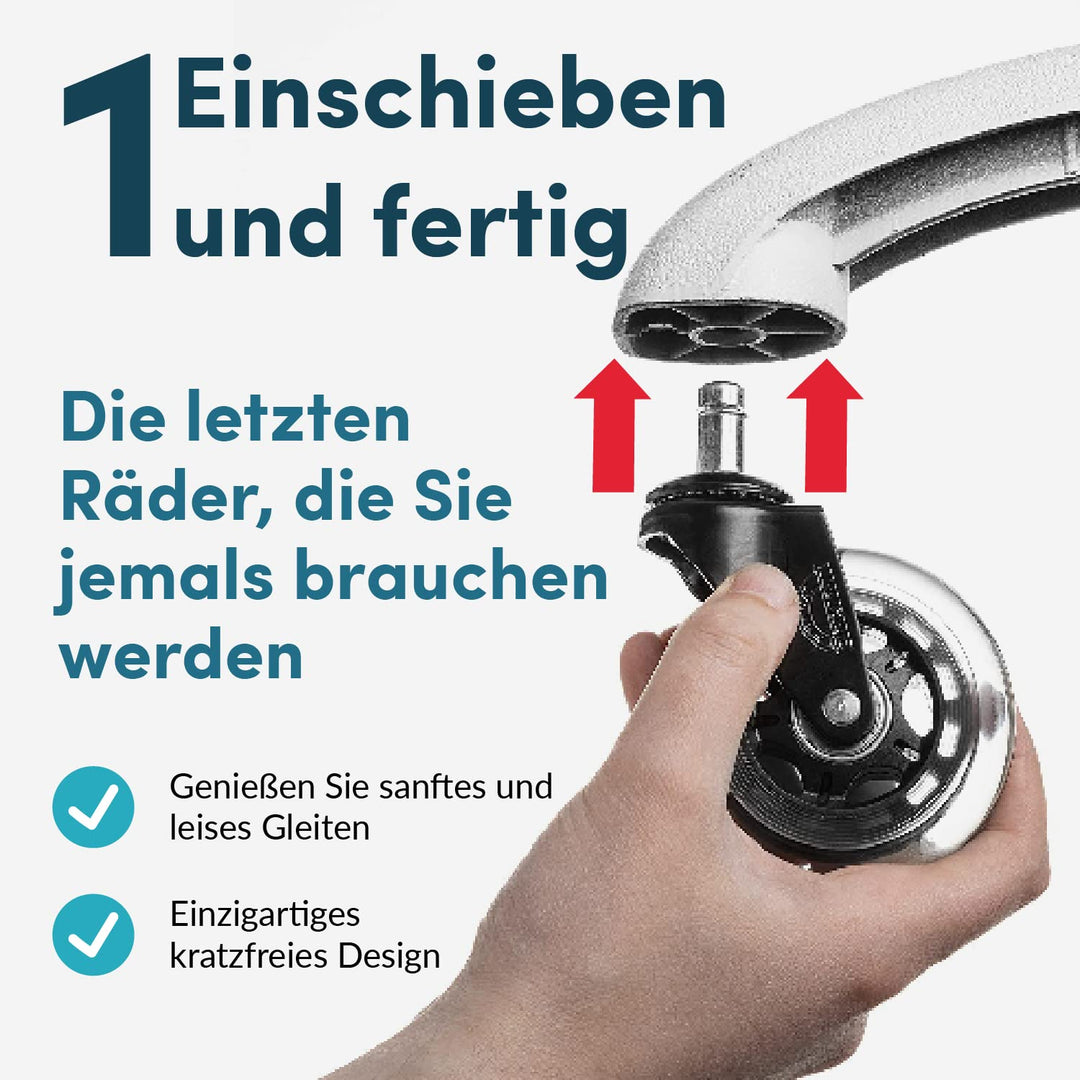 Bürostuhl Rollen 5er-Set, Rollen für Bürostühle, Ersatzräder für Bürostühle auf Teppich- und Parkett
