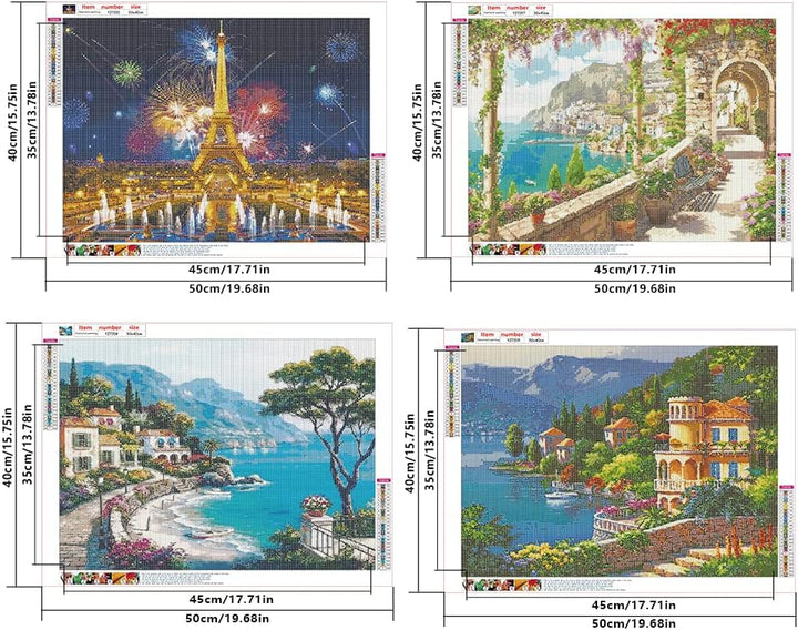 DCIDBEI 4 Pack Diamond Painting Vierer Set Landschaften 40x50 cm Diamant Painting Bilder Strand Male