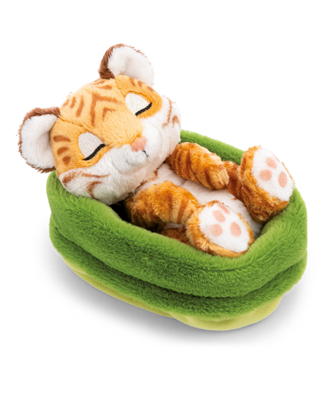 NICI Kuscheltier Tiger 12cm schlafend im Körbchen - braun - Stofftier aus weichem Plüsch, niedliches