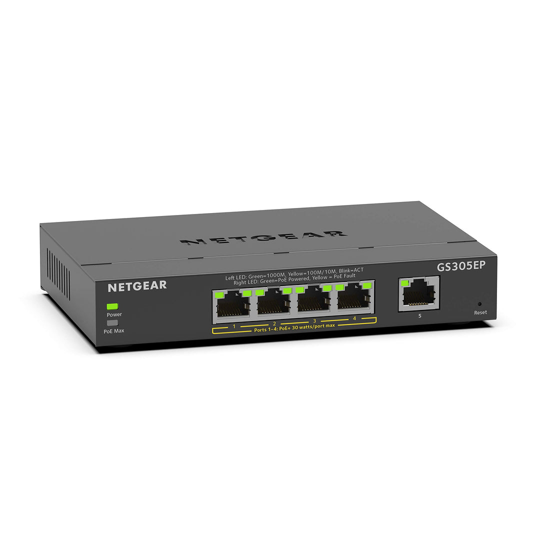 NETGEAR GS305EP PoE Switch 4 Port Gigabit Ethernet LAN Switch PoE+ 63W Plus (5 Ports Plug-and-Play,