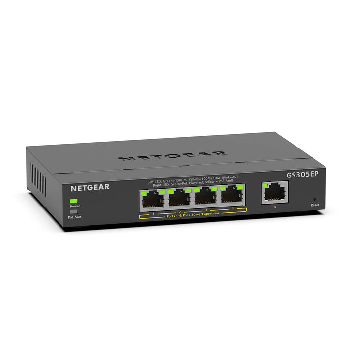 NETGEAR GS305EP PoE Switch 4 Port Gigabit Ethernet LAN Switch PoE+ 63W Plus (5 Ports Plug-and-Play,