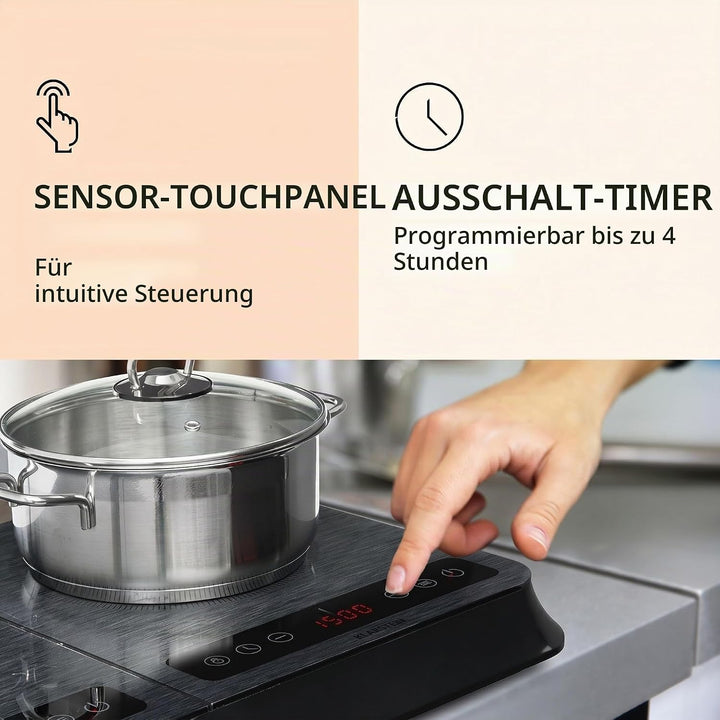 Klarstein InnoChef - Doppel-Induktionskochfeld, mobiles Kochfeld, 3400 W, Touch Control, Topfsensor,