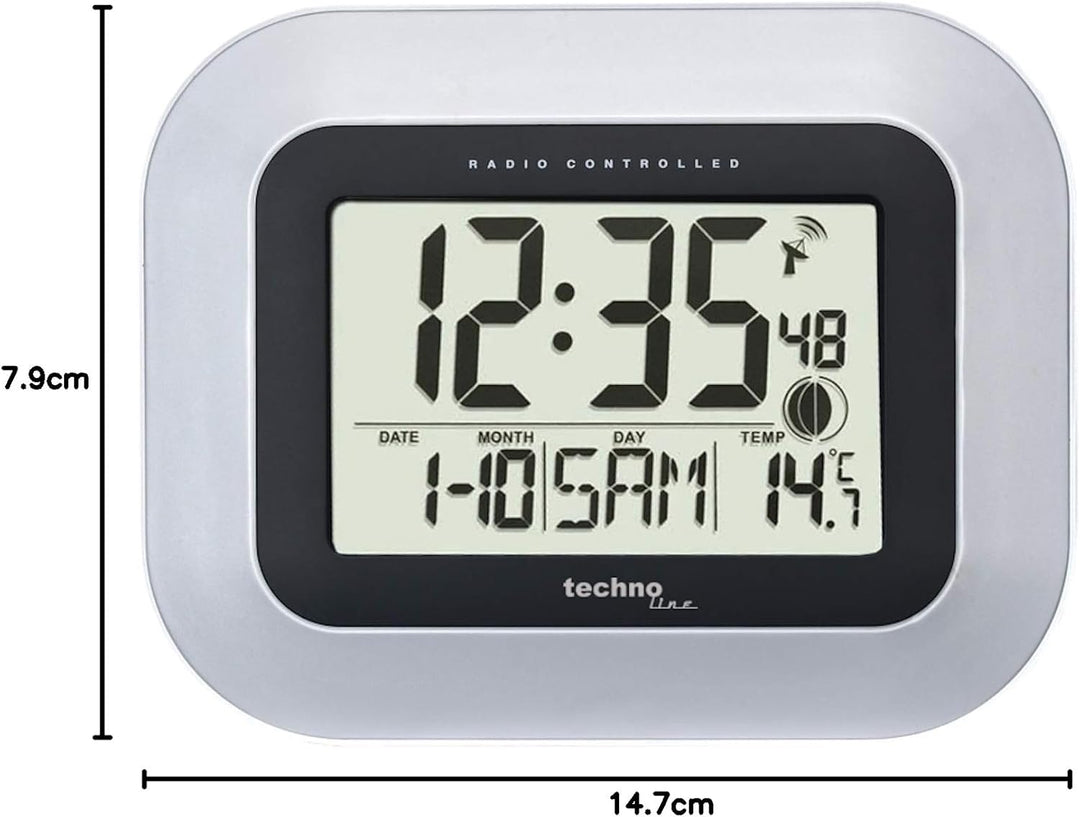 Technoline WT3005 Digitale Badezimmer-Funkwanduhr, Kuststoff, Silber, Ø 147 x 79 mm & WS 8005 Funk-W