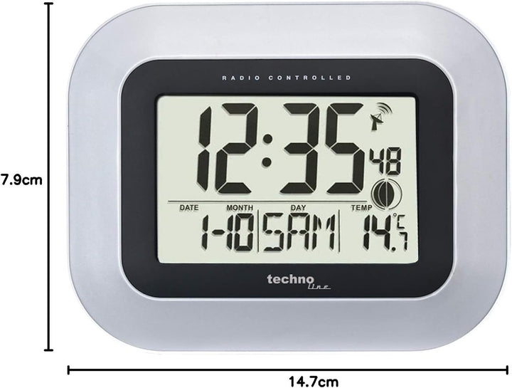 Technoline WT3005 Digitale Badezimmer-Funkwanduhr, Kuststoff, Silber, Ø 147 x 79 mm & WS 8005 Funk-W