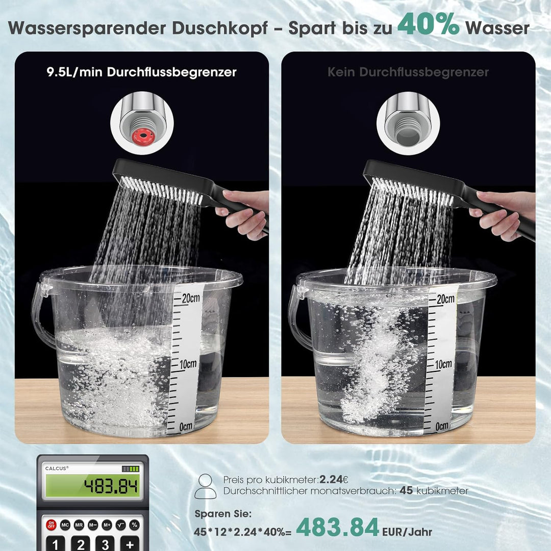 FASDUNT Duschkopf mit Schlauch 2M, Hochdruck Duschkopf Regendusche mit 9.5L/min Durchflussbegrenzer
