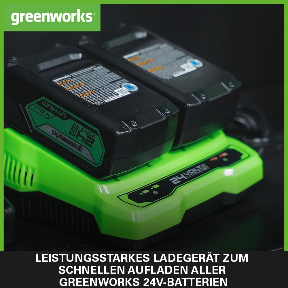 Greenworks 24V Akkus & Doppellader Ladegerät - Zwei 4Ah Batterien, wiederaufladbarer Akku für alle G