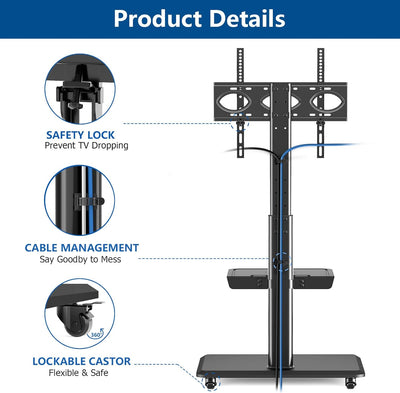 TV Ständer Rollbar Fernsehständer Bodenständer, RFIVER TV Rollwagen Wagen mit Rollen für 26-65 Zoll