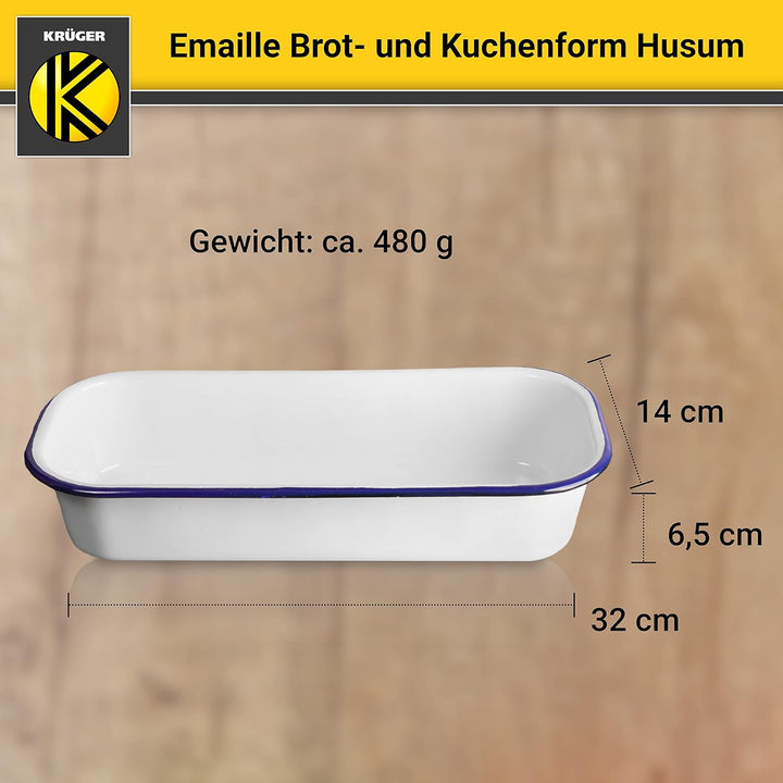 Krüger Emaille-Brot- und Kuchenform Husum - 32 x 14 x 6,5 cm - schnitt- & kratzfeste Backform - indu