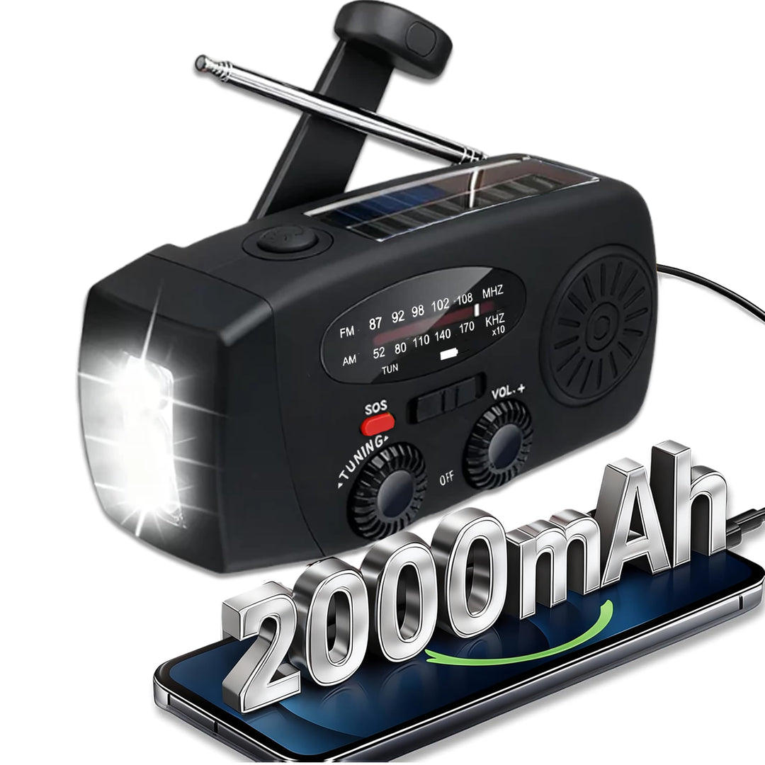 Kurbelradio mit Solar - Radio mit Kurbel und Solar Notfall Weltempfänger, mit AM/FM-Wetterfunk/SOS-A