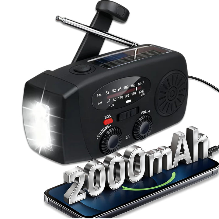 Kurbelradio mit Solar - Radio mit Kurbel und Solar Notfall Weltempfänger, mit AM/FM-Wetterfunk/SOS-A