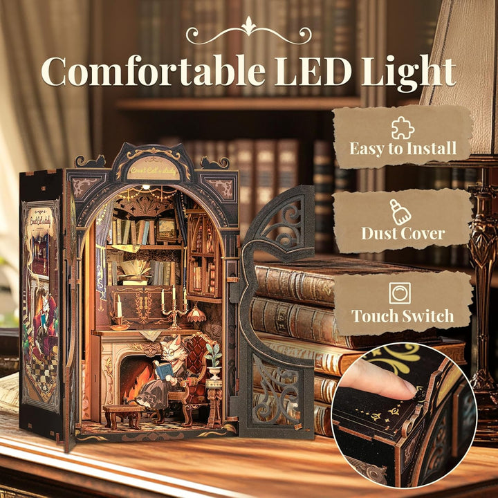 CUTEBEE Premium Bücherregal Diorama Bausatz mit LED-Beleuchtung – Renaissance Buchladen Miniatur aus