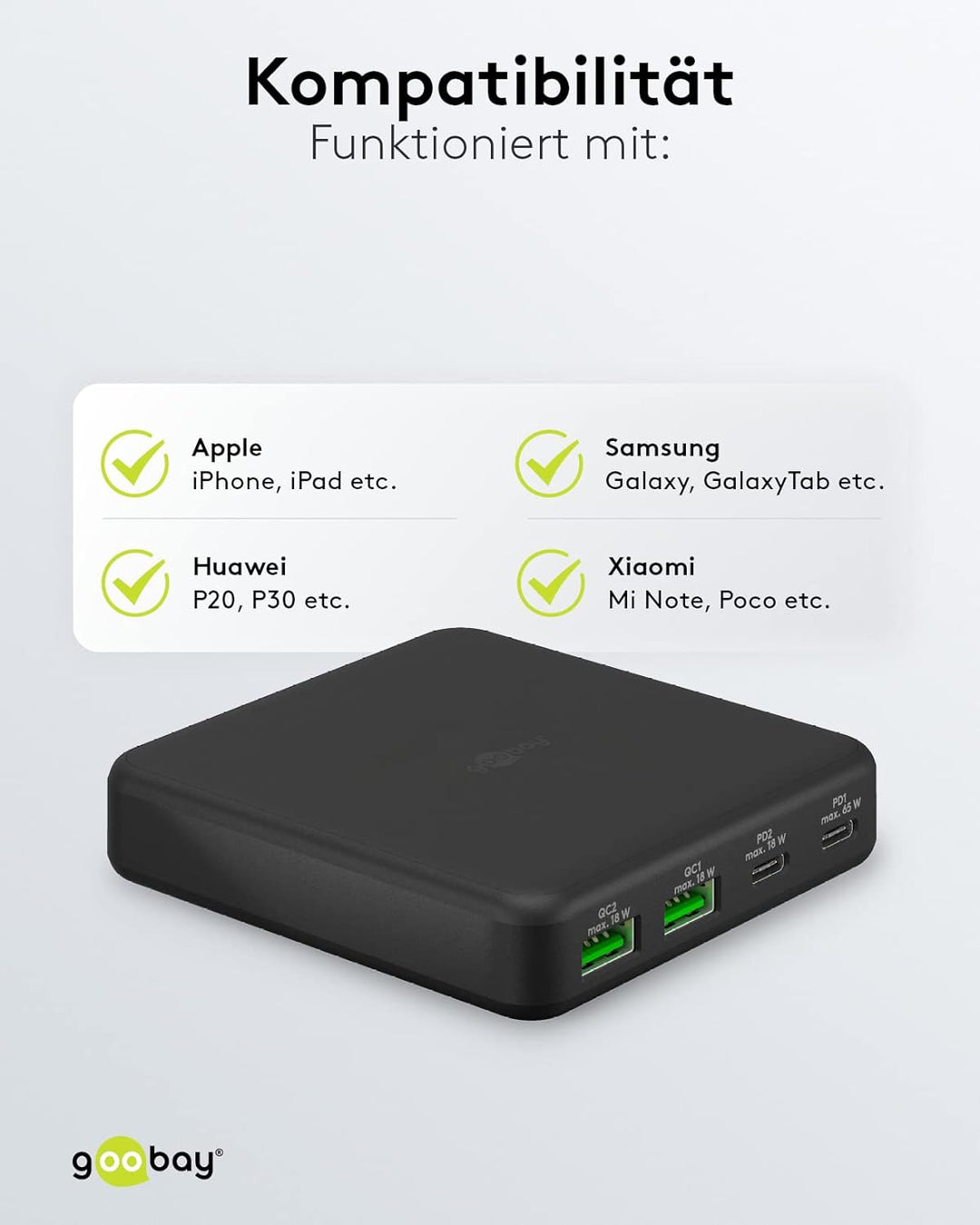 goobay 61772 Multiport 4-Fach USB-C Ladegerät mit 65W Leistung/lädt mehrere Geräte gleichzeitig über