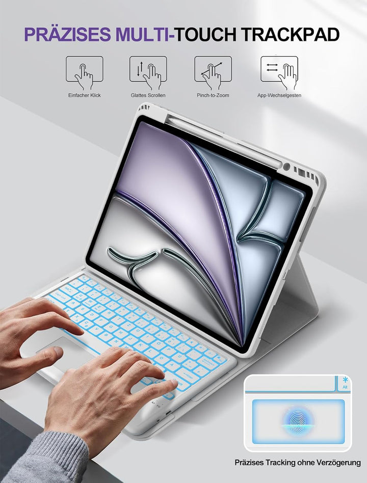 JADEMALL Für iPad Air 13 (M4/M3/M2) Hülle mit Touchpad &amp; Beleuchtung QWERTZ | Farbabstimmung, Mit 7-