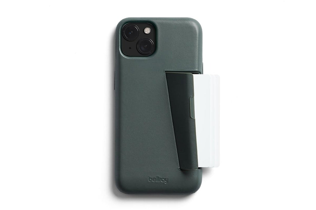 Bellroy Phone Case – 3 Card für iPhone 15 Plus (Leder-iPhone-Hülle, Handy-Geldbörse) - Everglade, Ev