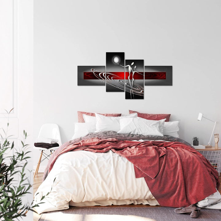 Runa Art Wandbilder Set XXL Abstrakt Figuren Wohnzimmer Schlafzimmer Rot Grau 4 Teilig - Made in Ger