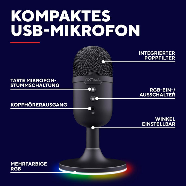 Trust Gaming GXT 236 Yami USB Streaming Mikrofon PC Podcast Twitch Discord ASMR YouTube, Kondensator