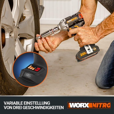 WORX WX272 NITRO Bürstenloser Akku Schlagschrauber 20V - 300Nm, Mit Variablem 3-Gang-Getriebe Und LE