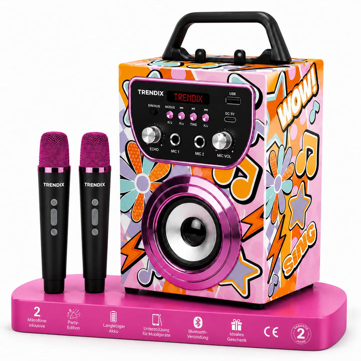 Trendix - Karaoke Maschine Kinder Magic Melody | Karaoke Anlage Mit 2 Mikrofonen | Musikbox Kinder R