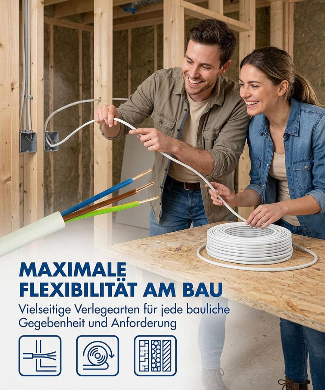 JÄGER 50 m NYM-J Mantelleitung, Installationskabel 3 x 1,5 mm², VDE zertifiziert, Kupferleitung für