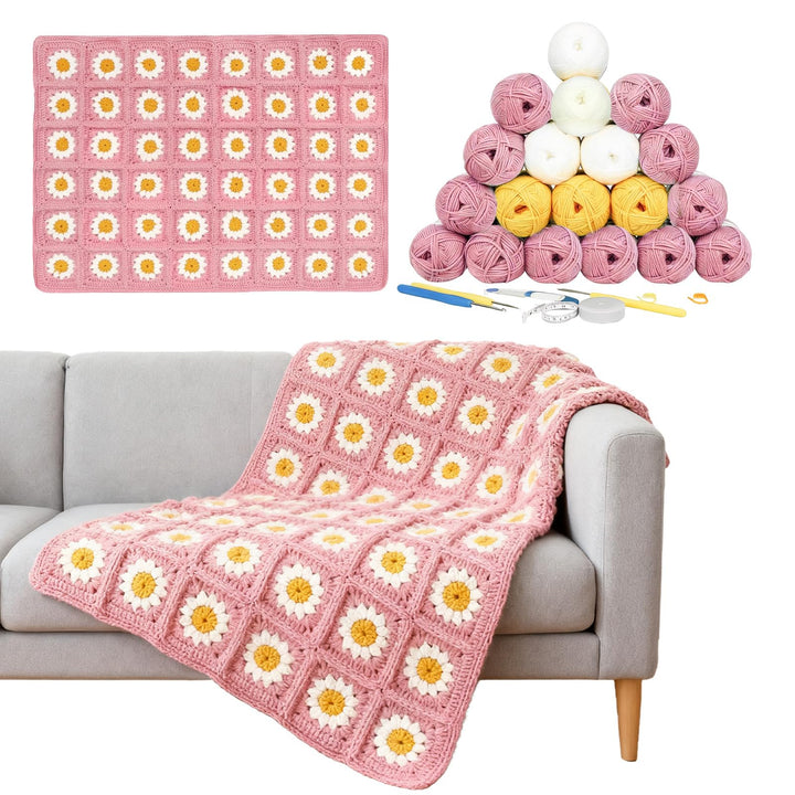 CZCMYAU Häkelset für Anfänger,Komplettes Häkeldeckensatz für Erwachsene,Granny Square Decke Häkelsta