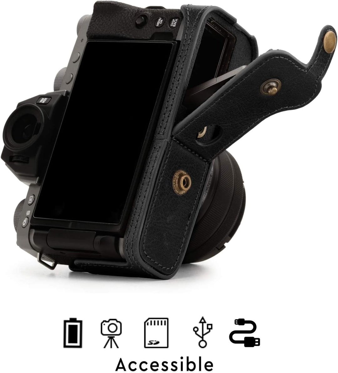 MegaGear MG1883 Ever Ready Kameratasche aus Echtleder, kompatibel mit Fujifilm X-T200 (XC15-45 mm),