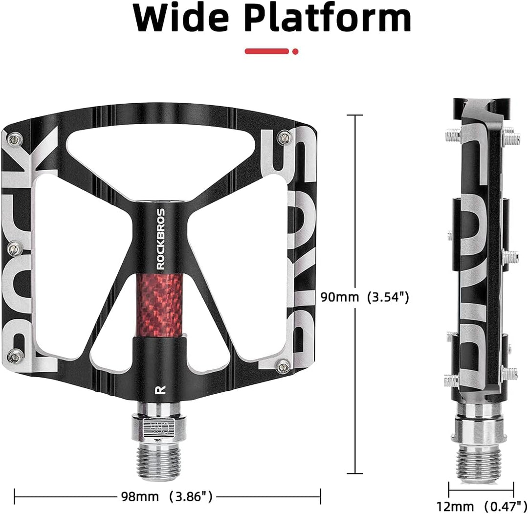 ROCKBROS Fahrradpedale 9/16" Aluminiumlegierung MTB Pedale Mit Abgedichtete Lager Schwarz, Schwarz