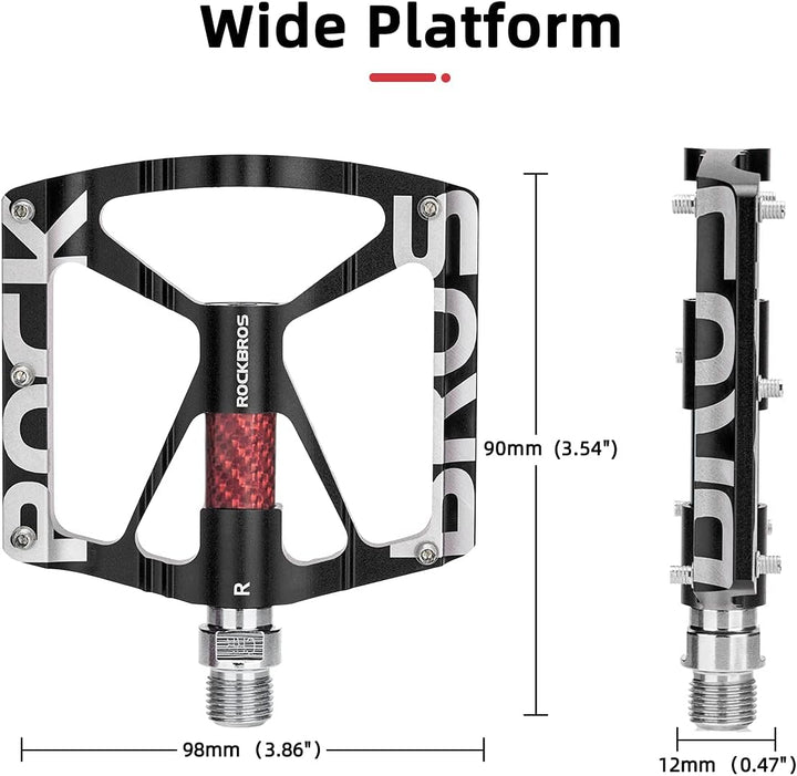 ROCKBROS Fahrradpedale 9/16" Aluminiumlegierung MTB Pedale Mit Abgedichtete Lager Schwarz, Schwarz