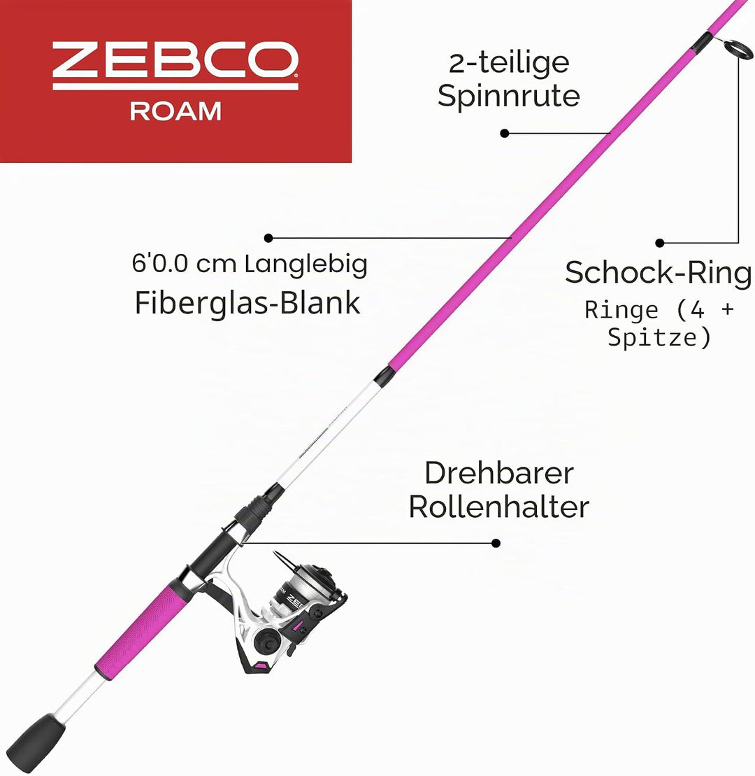 Zebco Roam Spinnrolle und Angelruten-Kombination, geteilter KomfortGrip-Rutengriff, Soft-Touch-Griff